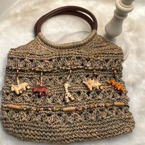 Cappelli Straw Bag Wooden Accents Women